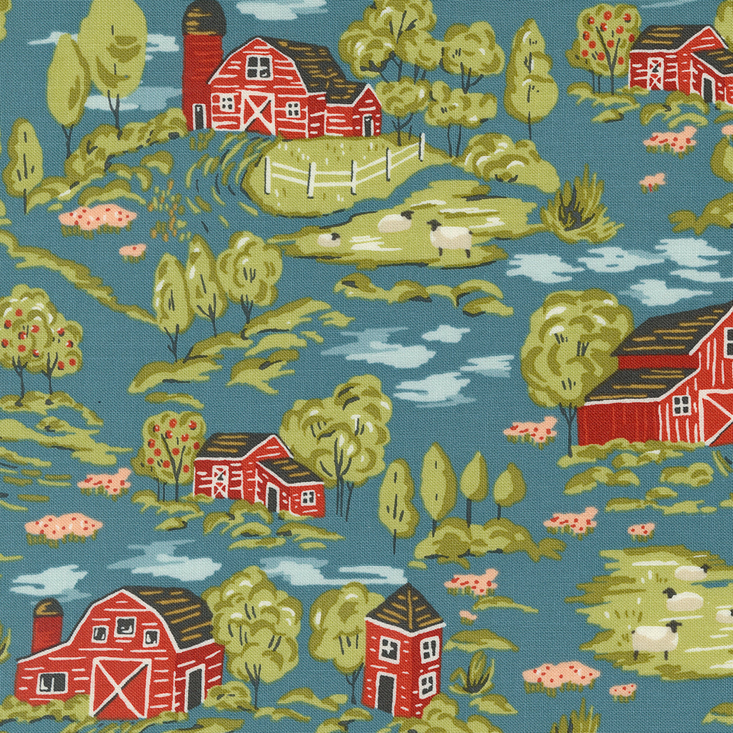 Farmstead Vintage Farm Scene Landscape and Nature Farm Overalls by Stacy Iest Hsu for Moda Fabric 20901-15