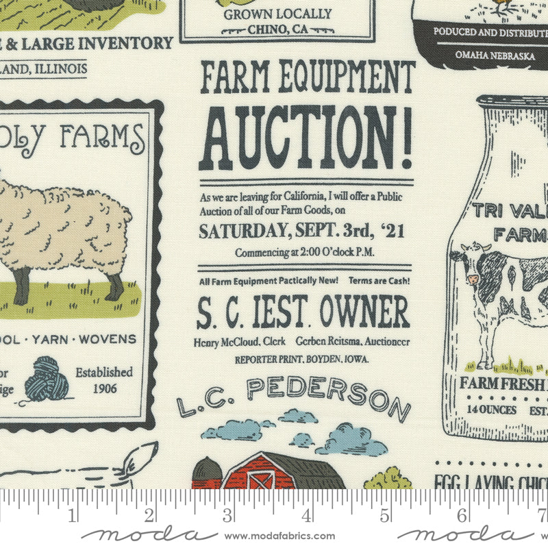 Farmstead Vintage Farm Advertisements Porcelain by Stacy Iest Hsu for Moda Fabric 20902-11 scale