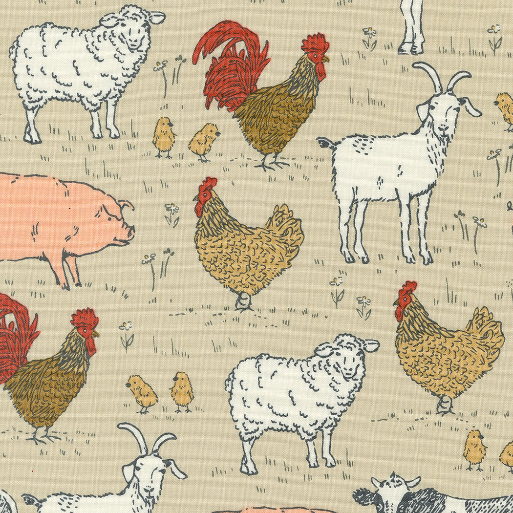 Farmstead Animal Farm Linen by Stacy Iest Hsu for Moda Fabric 20903-12