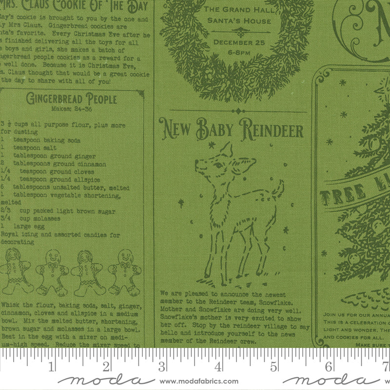 Holiday Cheer North Pole News Text and Words Vintage Mewsprint Mistletoe by Stacy Lest Hsu for Moda Fabrics 20970-13 scale