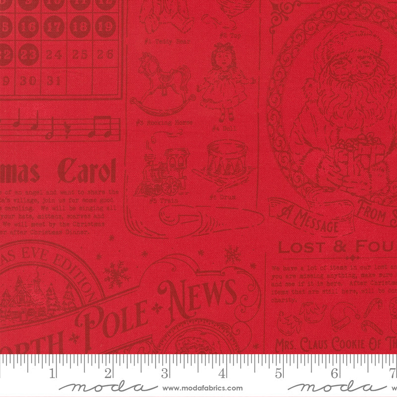 Holiday Cheer North Pole News Text and Words Vintage Mewsprint Poinsettia by Stacy Lest Hsu for Moda Fabrics 20970-17 scale