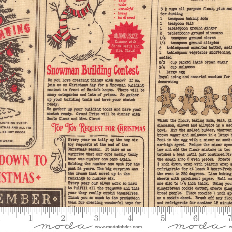 Holiday Cheer North Pole News Text and Words Vintage Mewsprint Natural Midnight by Stacy Lest Hsu for Moda Fabrics 20970-21 scale