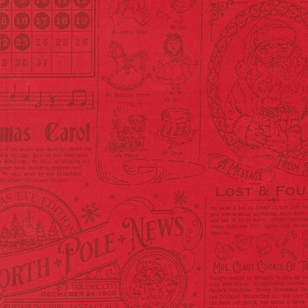 Holiday Cheer North Pole News Text and Words Vintage Mewsprint Poinsettia by Stacy Lest Hsu for Moda Fabrics 20970-17