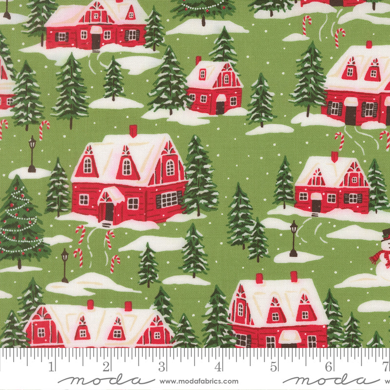 Holiday Cheer Cardinals Village Landscape and Nature Scenic Mistletoe by Stacy Lest Hsu for Moda Fabrics 20972-13 scale