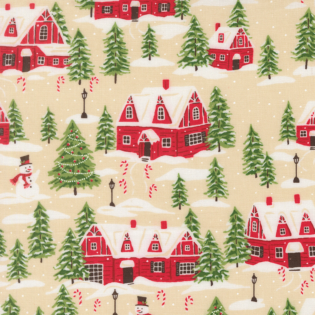 Holiday Cheer Cardinals Village Landscape and Nature Scenic Natural by Stacy Lest Hsu for Moda Fabrics 20972-11