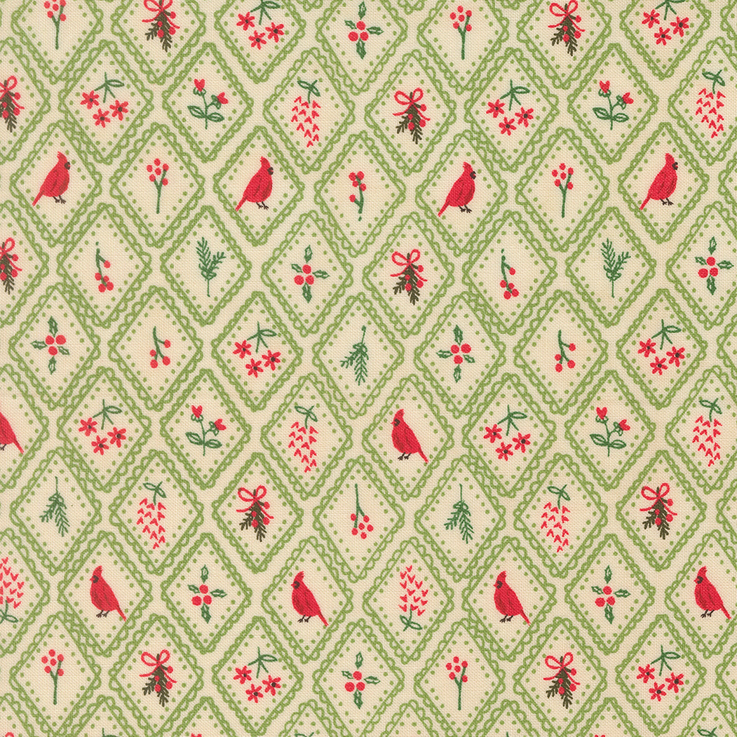 Holiday Cheer Christmas Charm Blenders Cardinal Mistletoe by Stacy Lest Hsu for Moda Fabrics 20974-13
