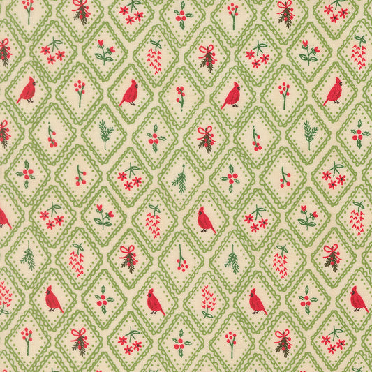 Holiday Cheer Christmas Charm Blenders Cardinal Mistletoe by Stacy Lest Hsu for Moda Fabrics 20974-13