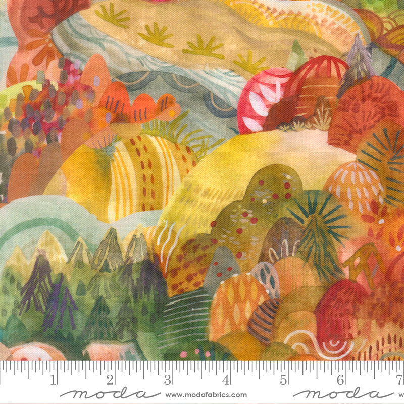 Northern Brights Lake City Landscape Watercolor Autumn by Amarilys Henderson for Moda Fabrics 21851-11 scale
