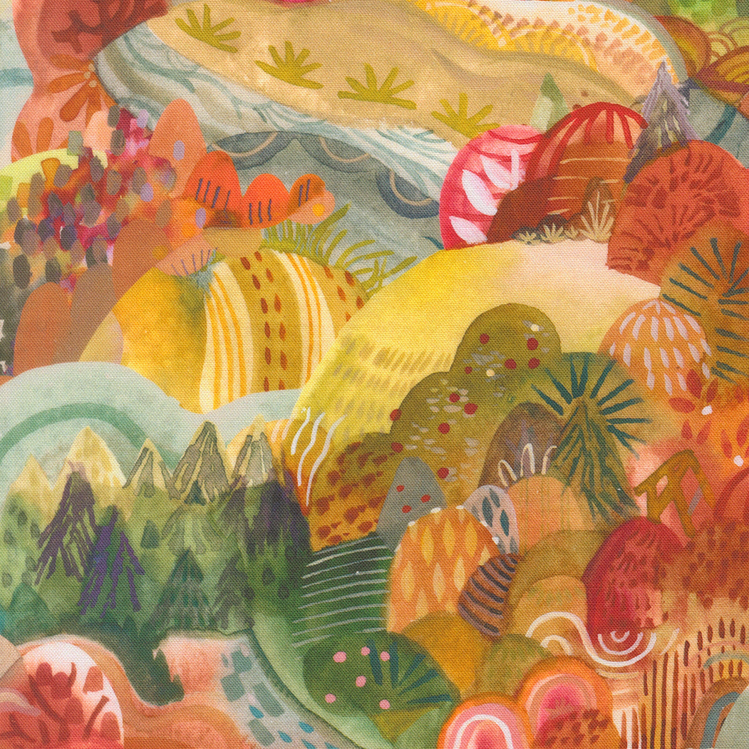 Northern Brights Lake City Landscape Watercolor Autumn by Amarilys Henderson for Moda Fabrics 21851-11