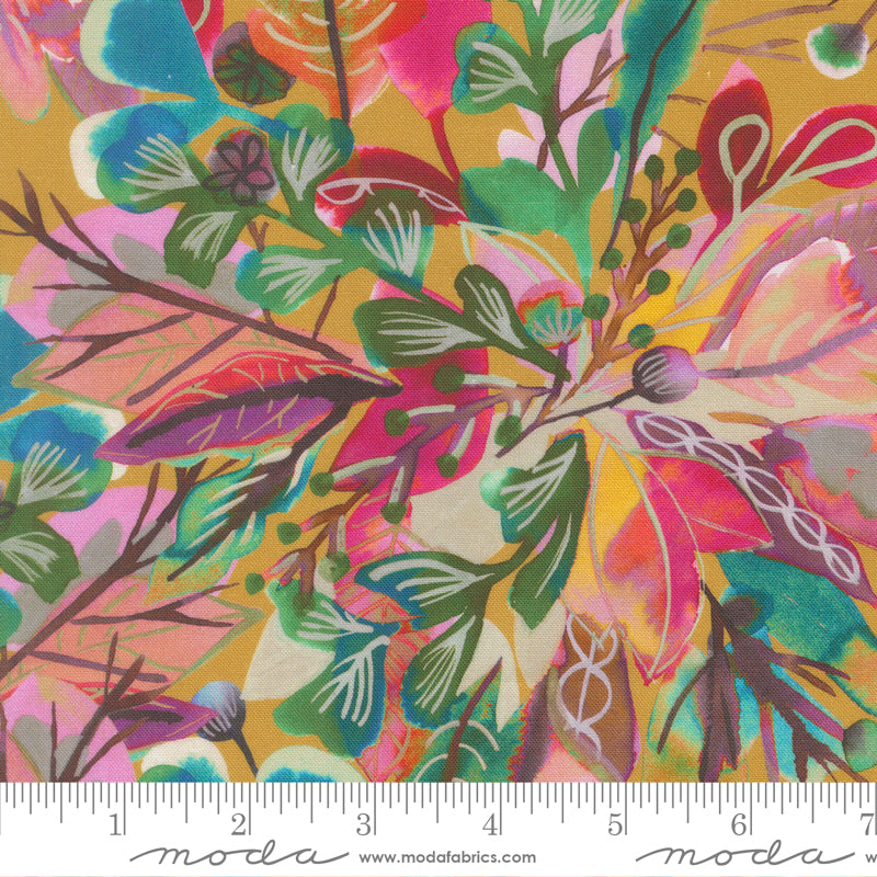 Northern Brights Sage Brush Florals Warercolor Golden by Amarilys Henderson for Moda Fabrics 21852-12 scale