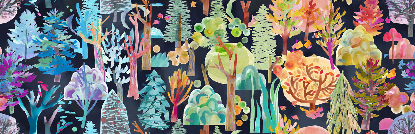 Northern Brights Forest Seasons Ombre Landscape Watercolor Night Sky by Amarilys Henderson for Moda Fabrics 21853-14 scale