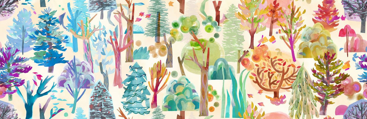 Northern Brights Forest Seasons Ombre Landscape Watercolor Cloud  by Amarilys Henderson for Moda Fabrics 21853-15 scale