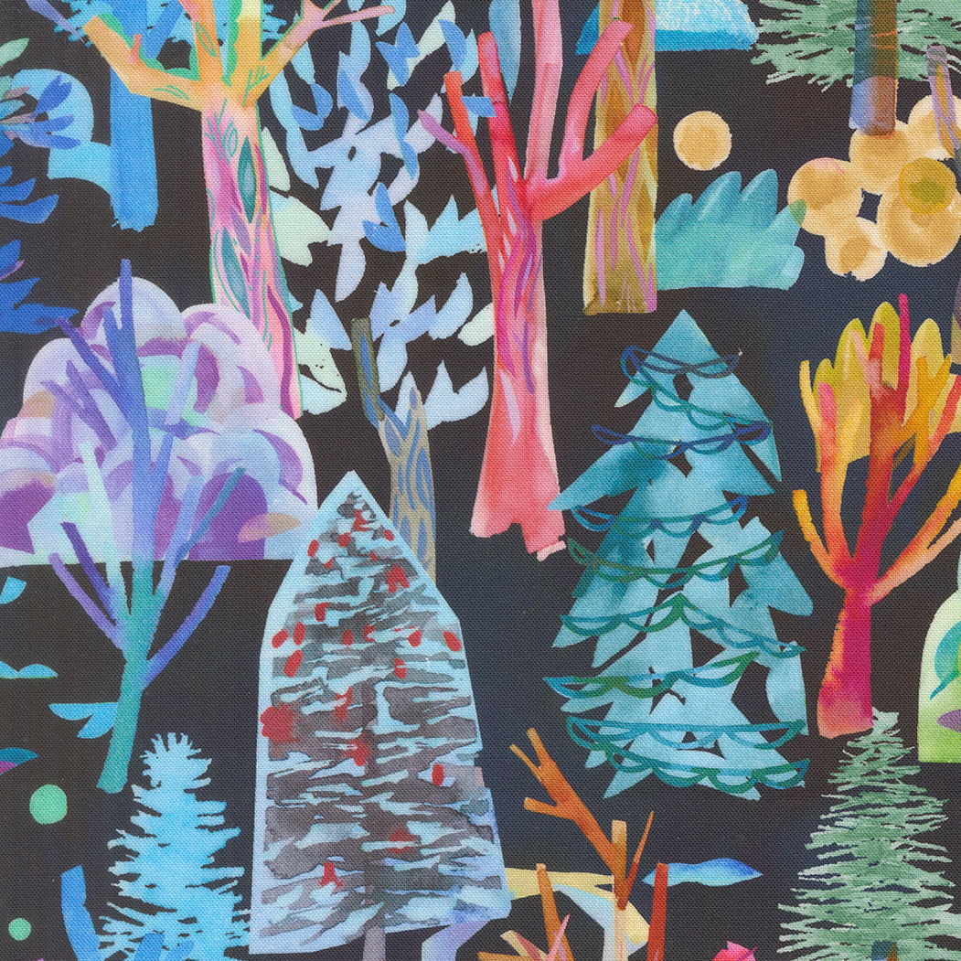 Northern Brights Forest Seasons Ombre Landscape Watercolor Night Sky by Amarilys Henderson for Moda Fabrics 21853-14