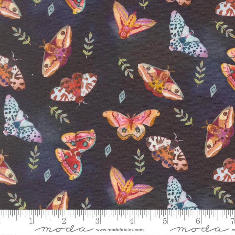 Northern Brights Moth Array Novelty Watercolor Night Sky by Amarilys Henderson for Moda Fabrics 21854-13 scale