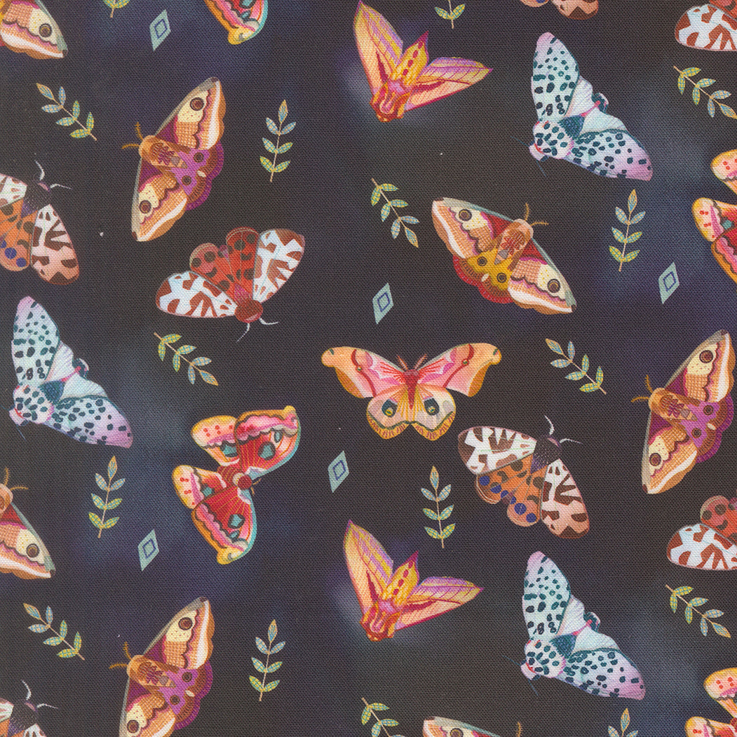 Northern Brights Moth Array Novelty Watercolor Night Sky by Amarilys Henderson for Moda Fabrics 21854-13