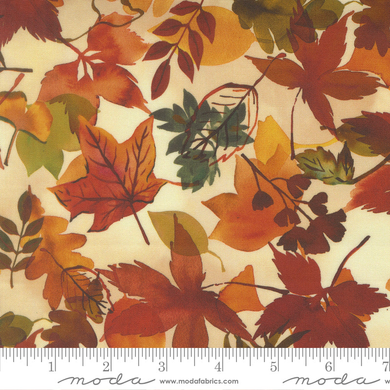 Northern Brights Fall Leaves Fallen Landscape Watercolor Autumn by Amarilys Henderson for Moda Fabrics 21855-13 scale