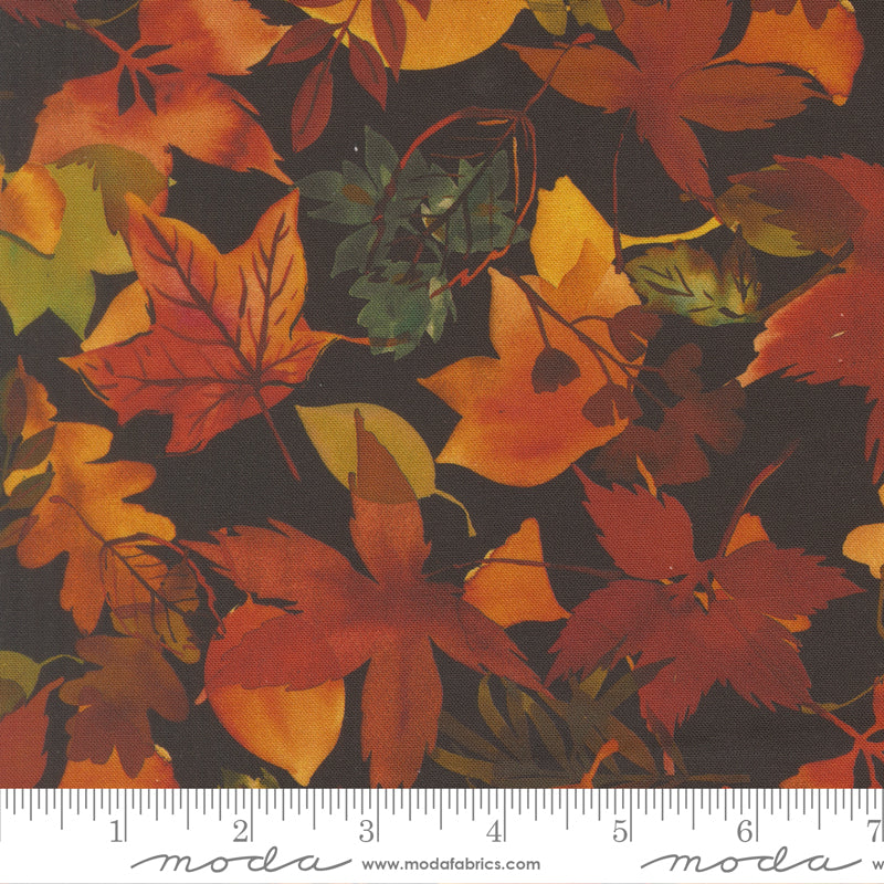Northern Brights Fall Leaves Fallen Landscape Watercolor Night Sky by Amarilys Henderson for Moda Fabrics 21855-17 scale