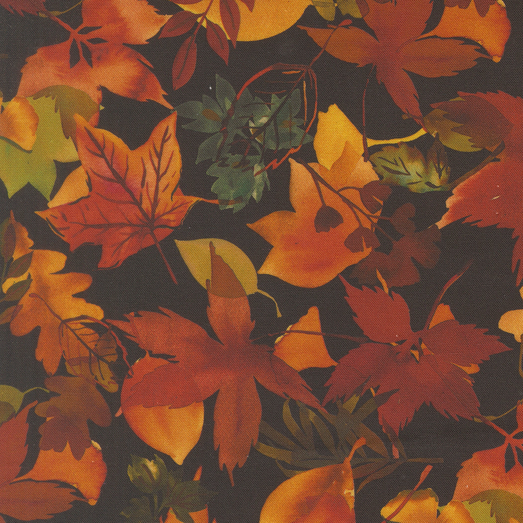 Northern Brights Fall Leaves Fallen Landscape Watercolor Night Sky by Amarilys Henderson for Moda Fabrics 21855-17