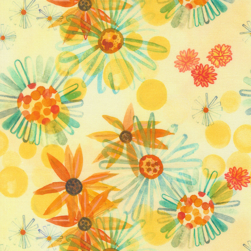 Northern Brights Yellow Black Eyed Florals Watercolor Sunshine by Amarilys Henderson for Moda Fabrics 21856-12