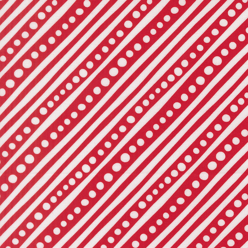 Snow Time Dotted Bias Stripe Stripes Poinsettia Red by Me and My Sister Designs for Moda Fabrics 22504-14