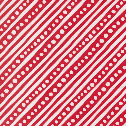 Snow Time Dotted Bias Stripe Stripes Poinsettia Red by Me and My Sister Designs for Moda Fabrics 22504-14