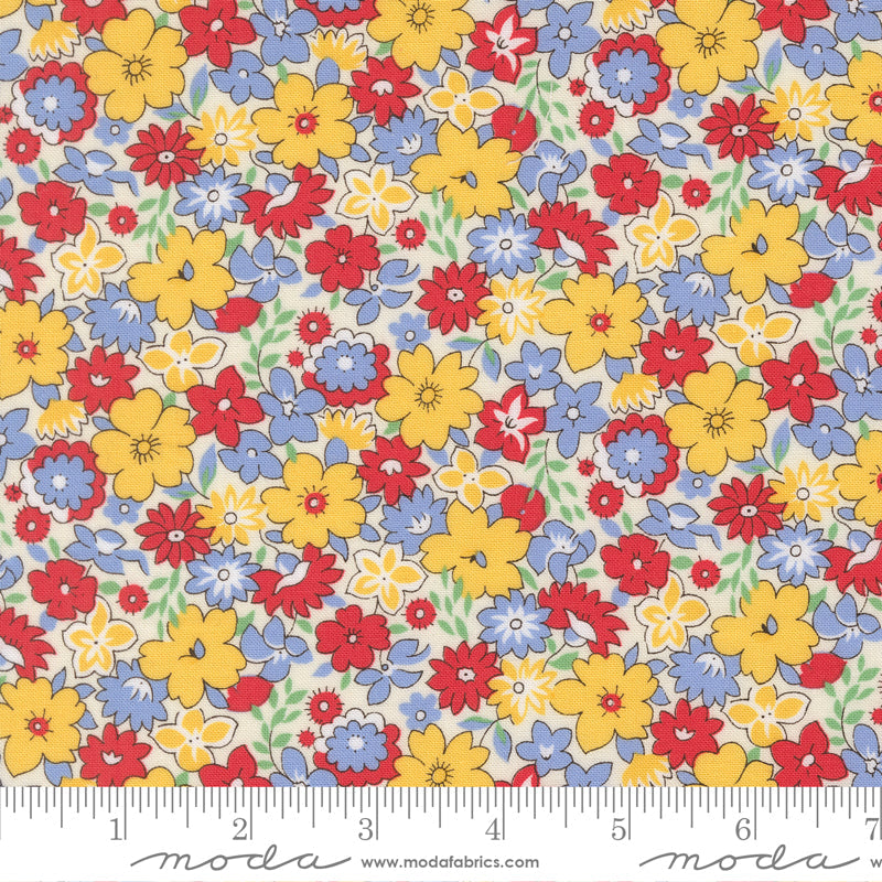 30s Playtime Bouncy Floral Primary by Linzee McCray for Moda Fabrics 23370-11 scale