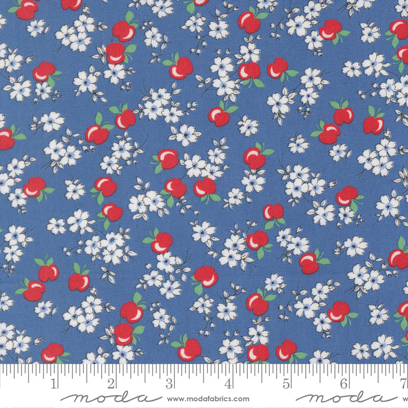 30s Playtime Apple Blossum Bluebell by Linzee McCray for Moda Fabrics 23371-18 scale