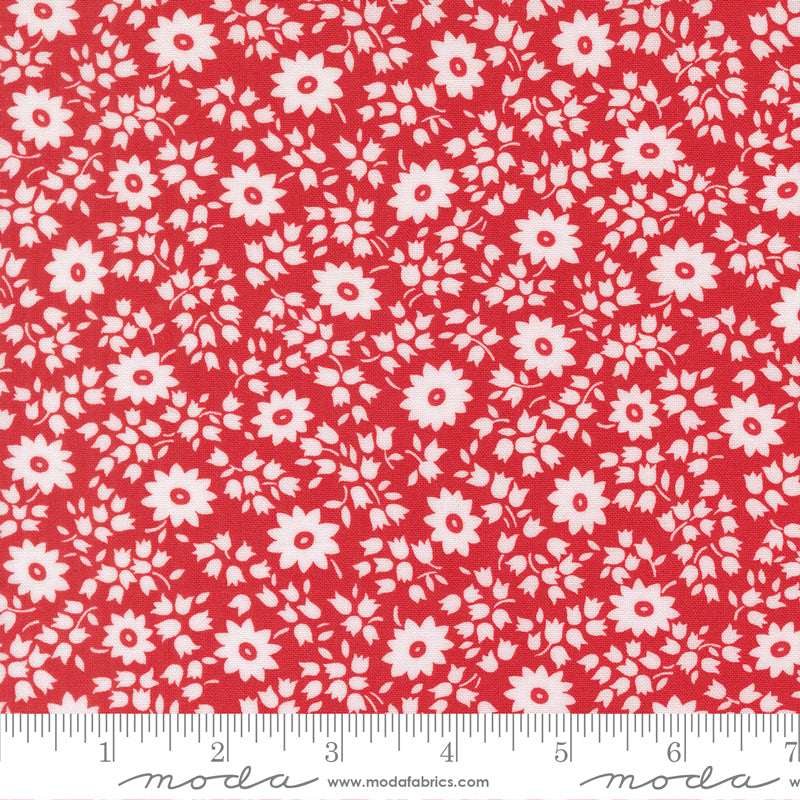 30s Playtime Perky Posies Florals Scarlet by Linzee McCray for Moda Fabrics 23372-14 scale