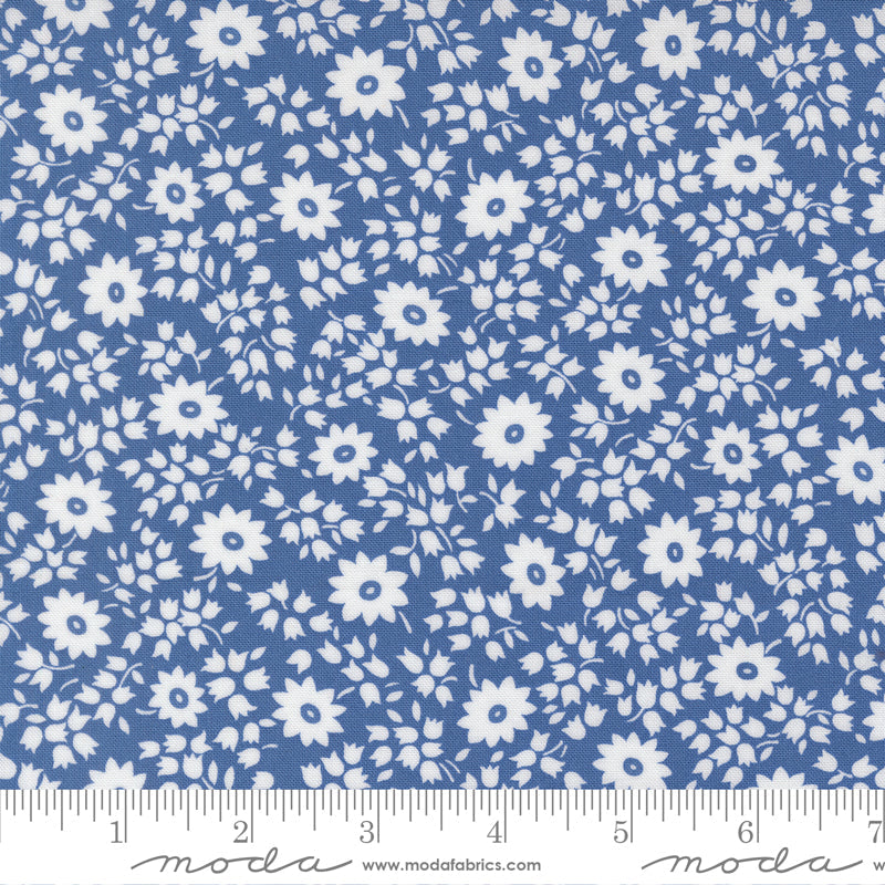 30s Playtime Perky Posies Florals Bluebell by Linzee McCray for Moda Fabrics 23372-18 scale
