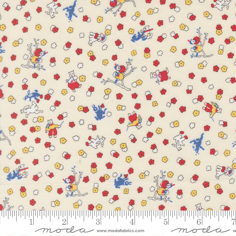30s Playtime Frolicking Friends Novelty Animals Eggshell by Linzee McCray for Moda Fabrics 23373-11 scale