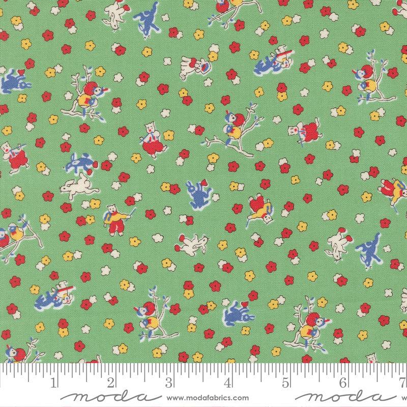 30s Playtime Frolicking Friends Novelty Animals Aloe by Linzee McCray for Moda Fabrics 23373-16 scale