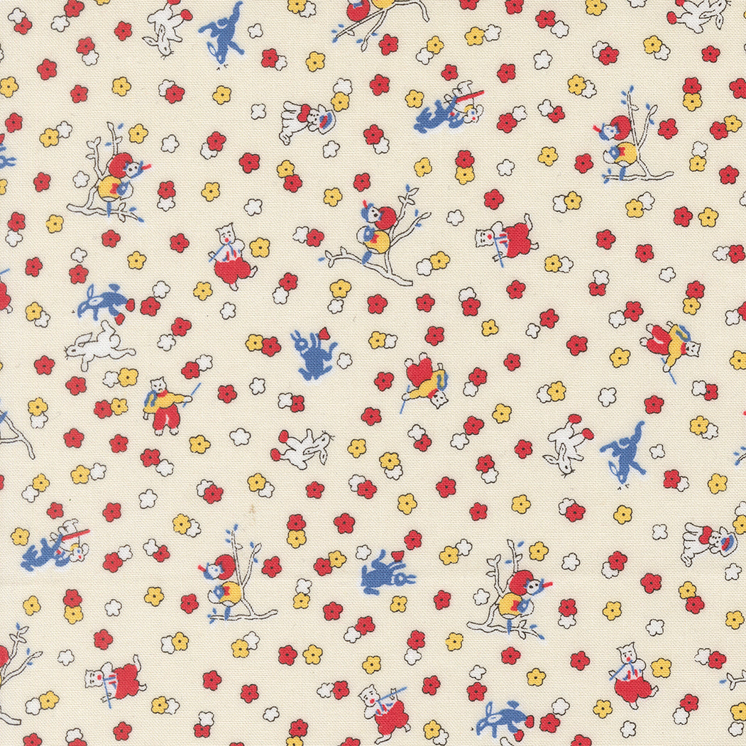 30s Playtime Frolicking Friends Novelty Animals Eggshell by Linzee McCray for Moda Fabrics 23373-11
