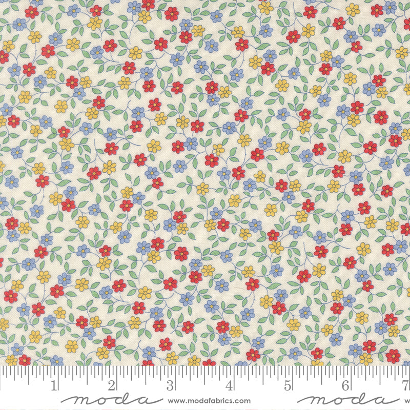 30s Playtime Blooming Vines Ditsy Primary by Linzee McCray for Moda Fabrics 23378-11 scale