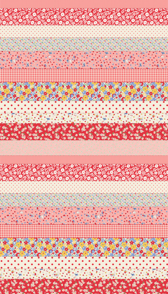 30s Playtime Cheater Stripes Scrappy Scarlet by Linzee McCray for Moda Fabrics 23380-11 scale