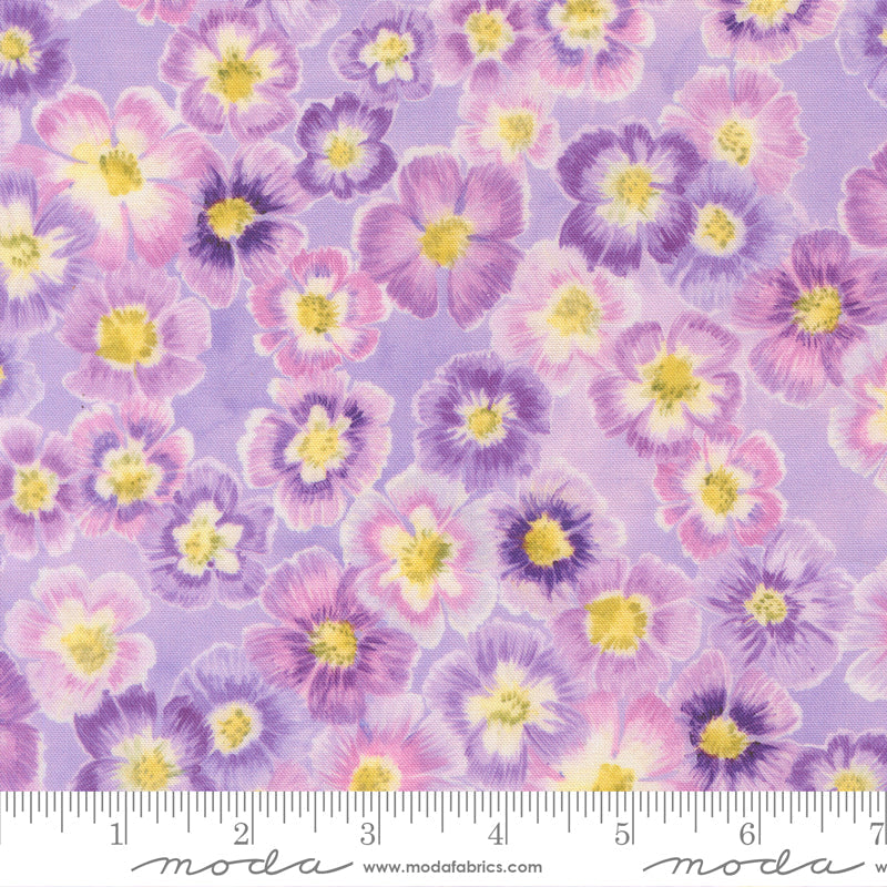 Delphinium Auricula Florals MAUVE by Janet Clare for Moda 24650-17 scale