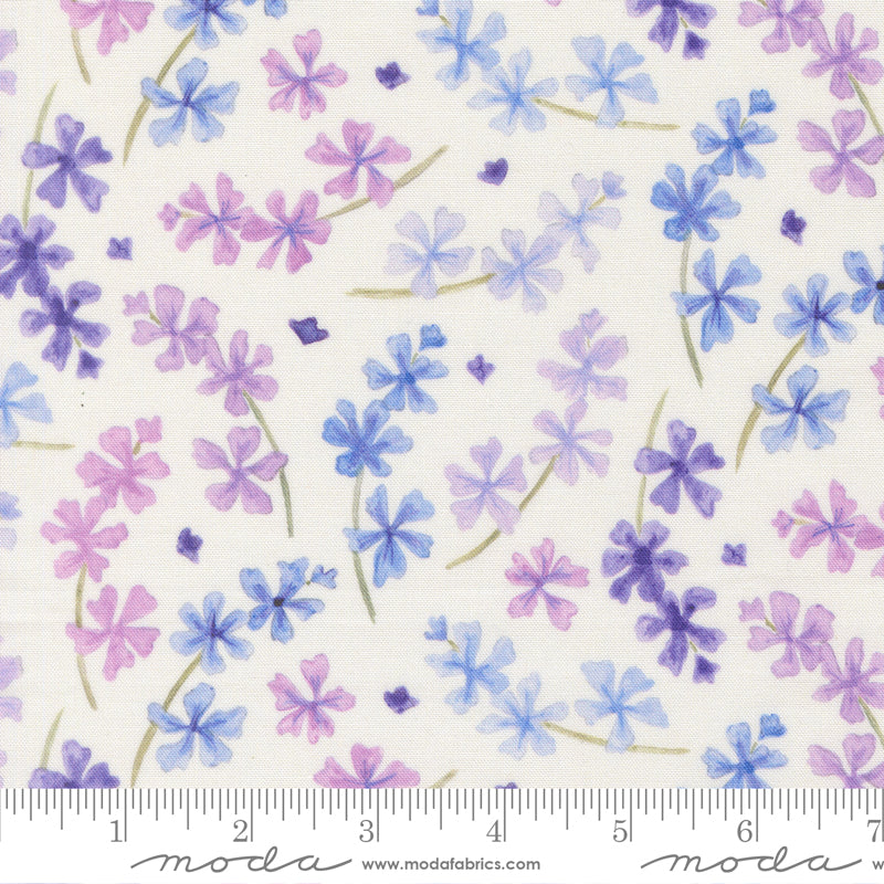 Delphinium Lilac Florals SNOWDROP by Janet Clare for Moda 24651-11 scale