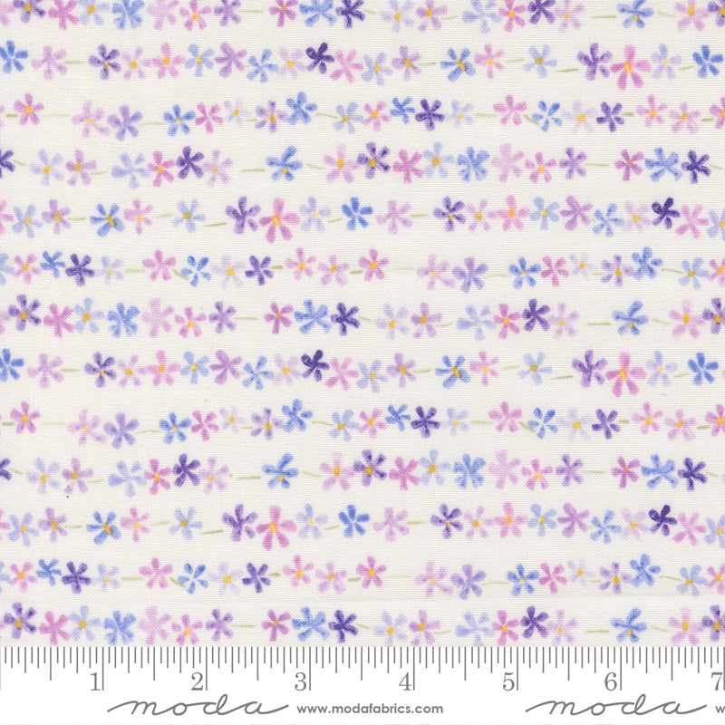 Delphinium Daisy Chain Stripes SNOWDROP by Janet Clare for Moda 24655-11 scale