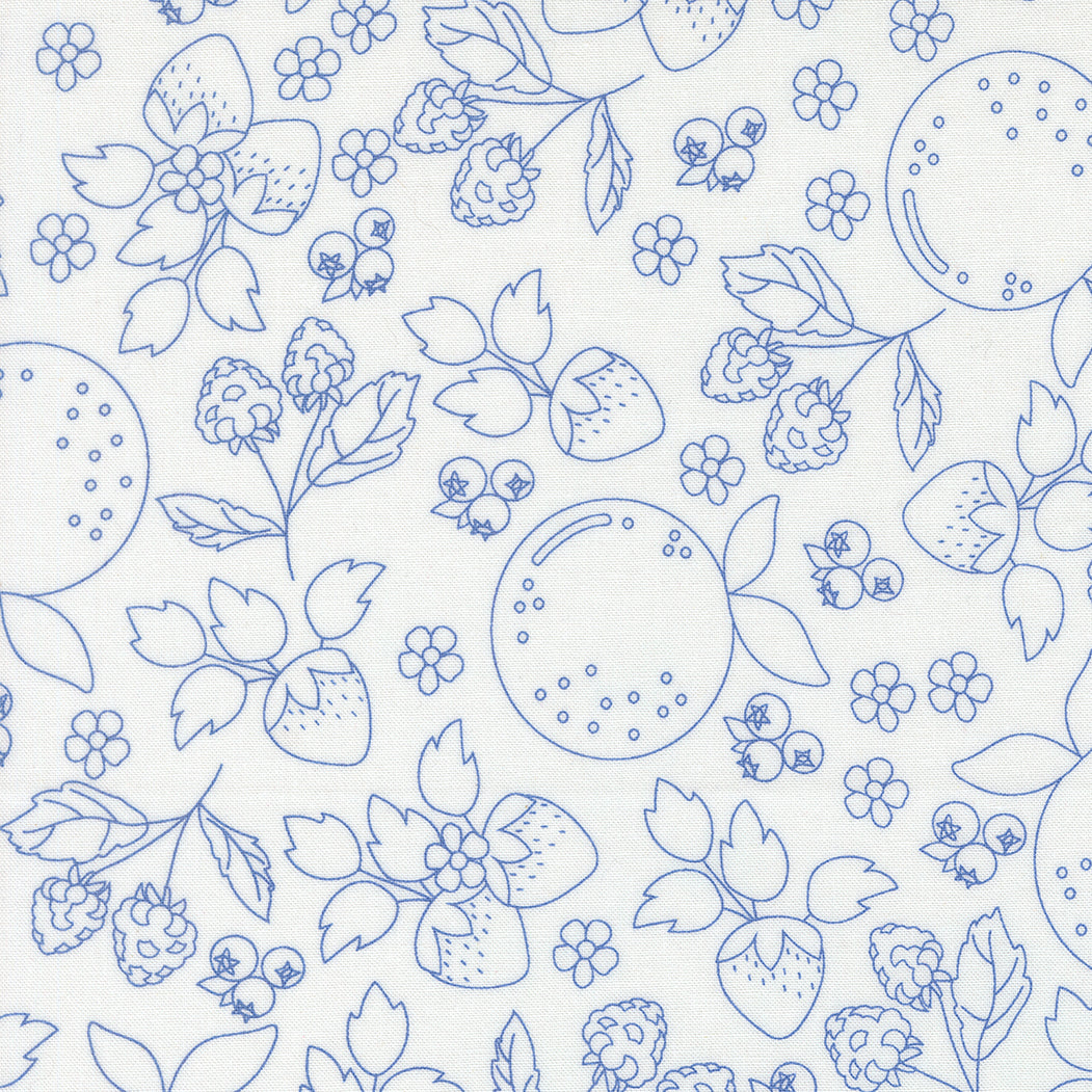 Fruit Salad Fruit Sketch Novelty Toile OFF WHITE COBALT by Corey Yoder for Moda 29241-31