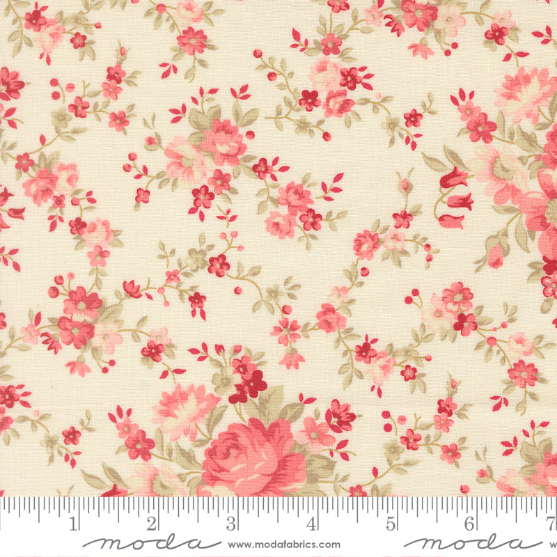 Petals And Polka Dots Blossoms Florals Lace by Bunny Hill Designs for Moda Fabrics 3080-11 scale