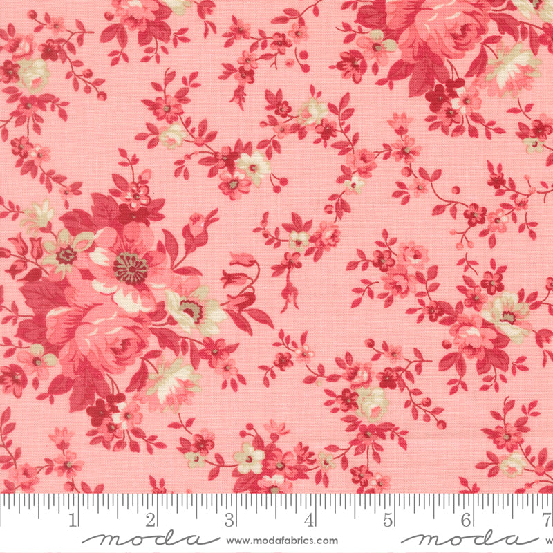 Petals And Polka Dots Blossoms Florals Blush by Bunny Hill Designs for Moda Fabrics 3080-14 scale