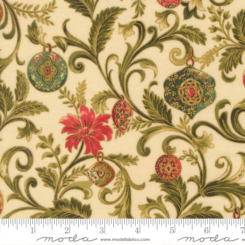 Merry Manor Metallic Twinkling Vine Florals Ornaments Cream by Moda Fabrics for Moda Fabrics 33861-11M scale