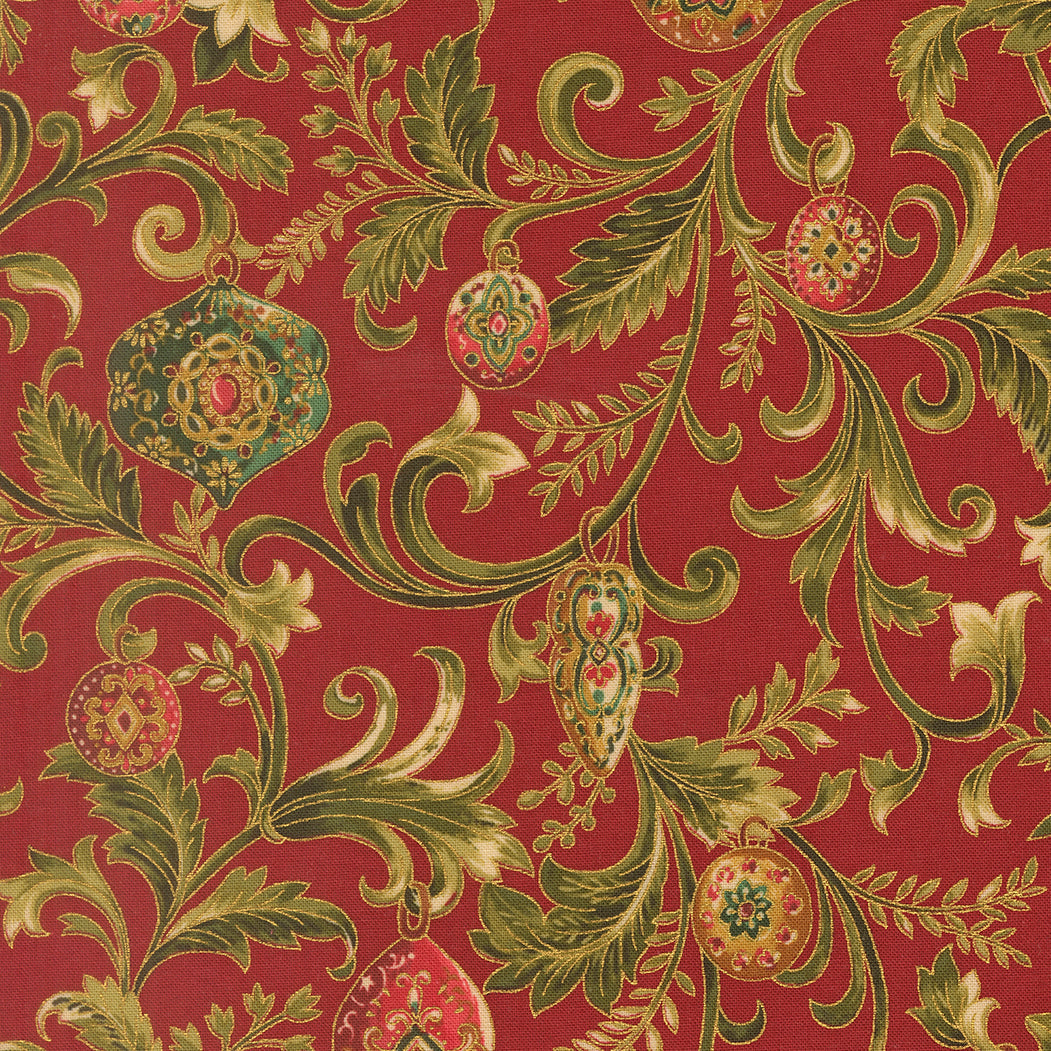 Merry Manor Metallic Twinkling Vine Florals Ornaments Crimson by Moda Fabrics for Moda Fabrics 33861-12M
