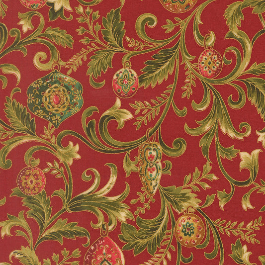 Merry Manor Metallic Twinkling Vine Florals Ornaments Crimson by Moda Fabrics for Moda Fabrics 33861-12M