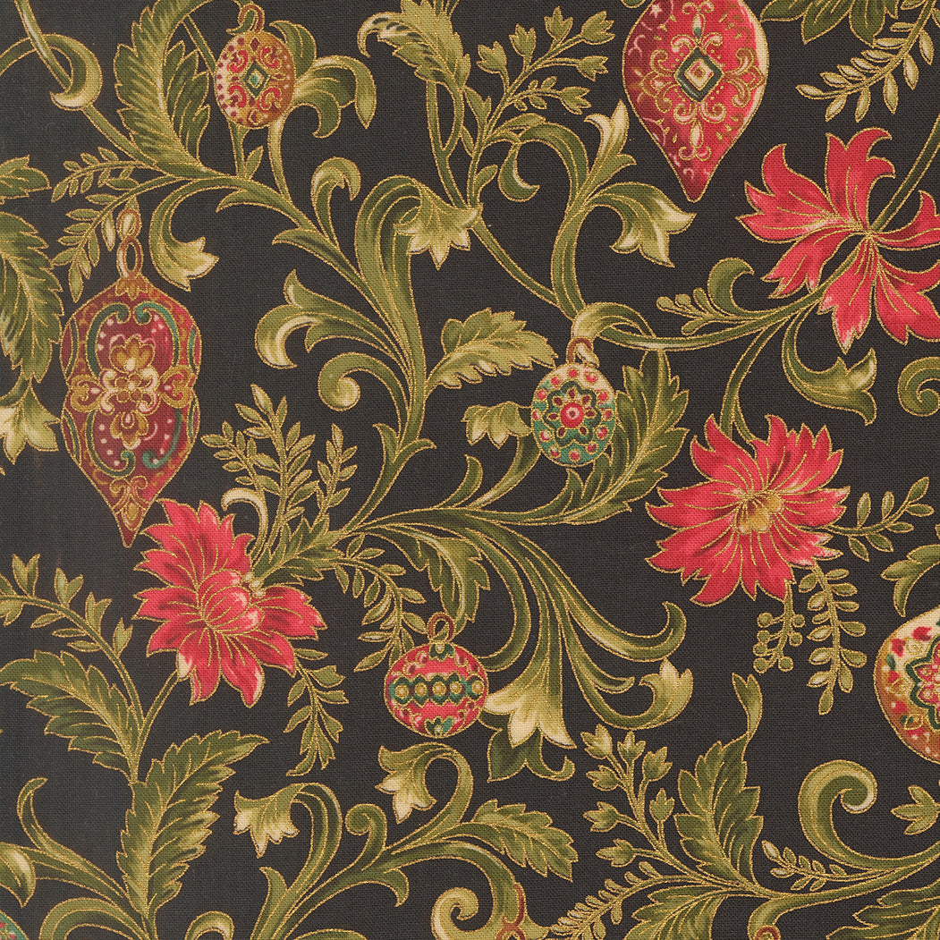 Merry Manor Metallic Twinkling Vine Florals Ornaments Ebony by Moda Fabrics for Moda Fabrics 33861-14M