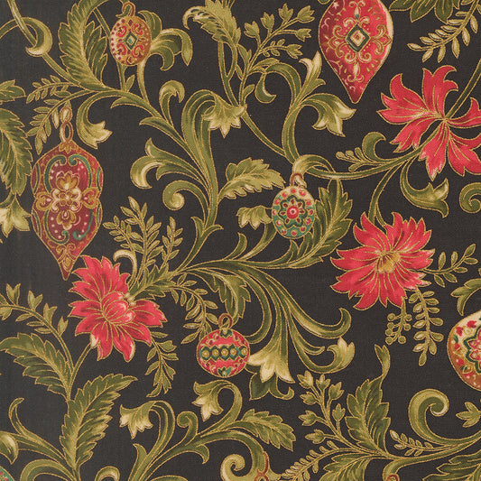 Merry Manor Metallic Twinkling Vine Florals Ornaments Ebony by Moda Fabrics for Moda Fabrics 33861-14M