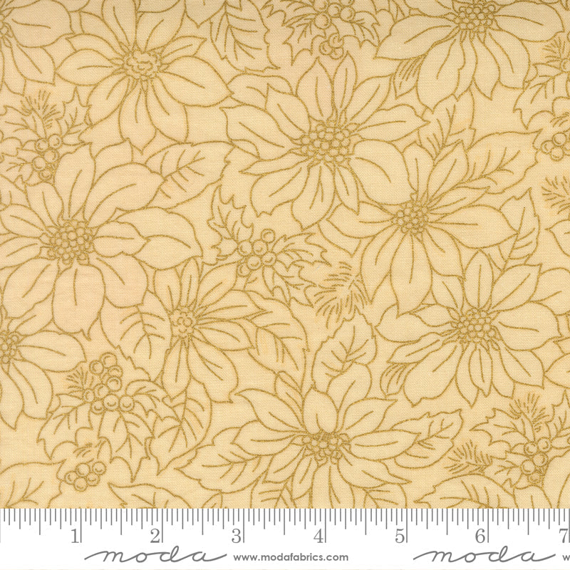 Merry Manor Metallic Poinsettia Blooms Florals Damask Cream by Moda Fabrics for Moda Fabrics 33862-11M scale