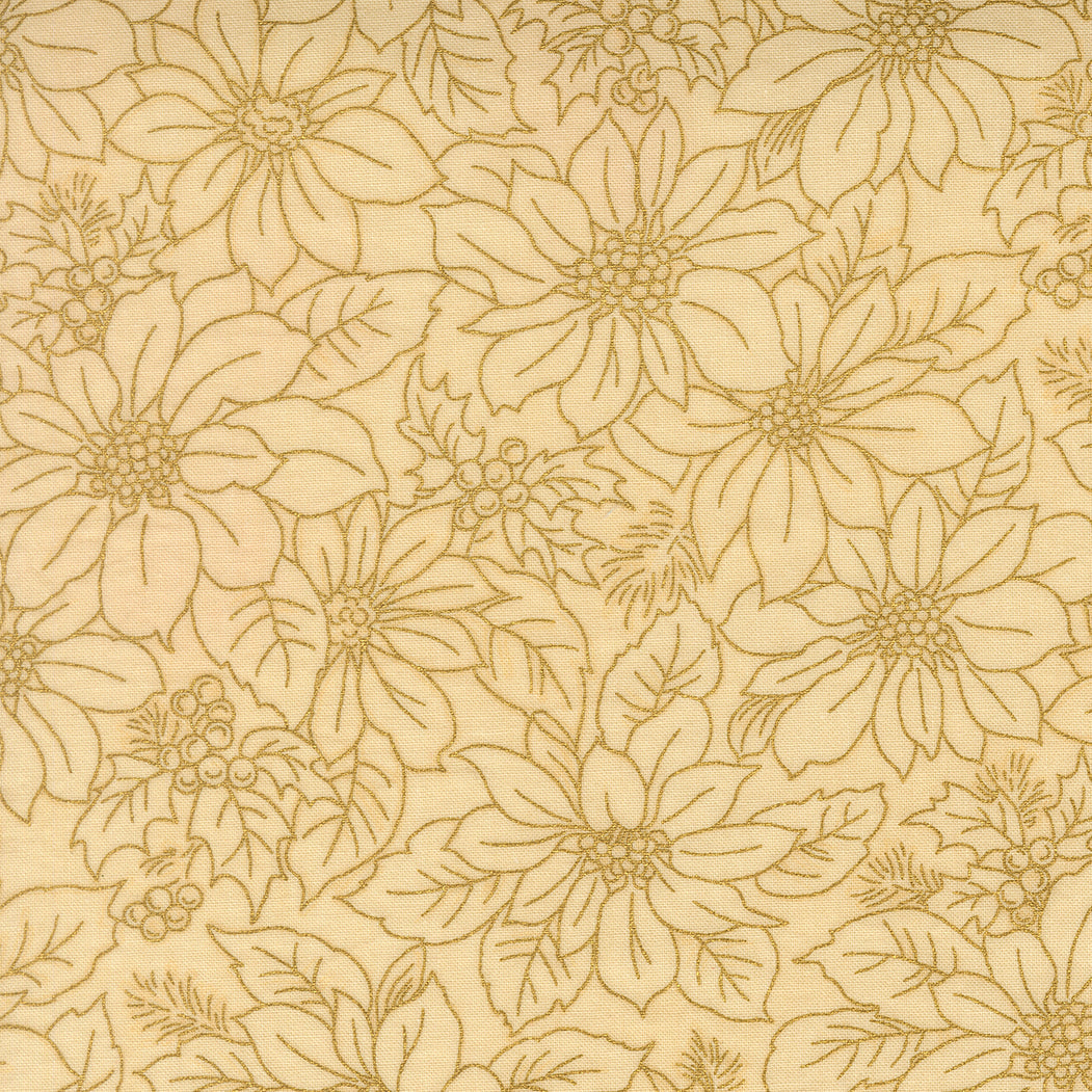 Merry Manor Metallic Poinsettia Blooms Florals Damask Cream by Moda Fabrics for Moda Fabrics 33862-11M