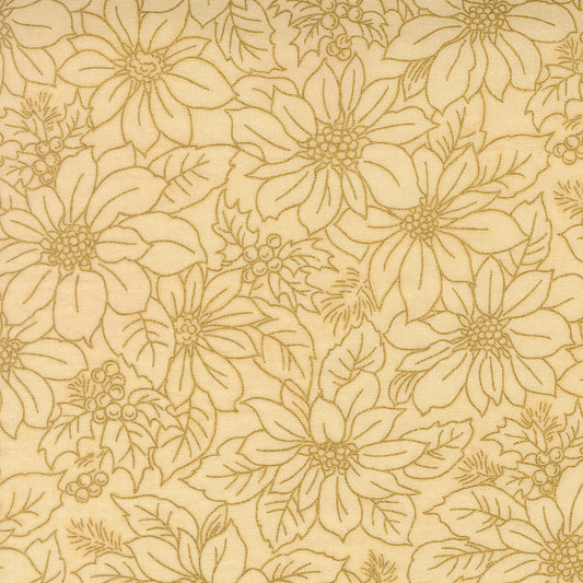 Merry Manor Metallic Poinsettia Blooms Florals Damask Cream by Moda Fabrics for Moda Fabrics 33862-11M