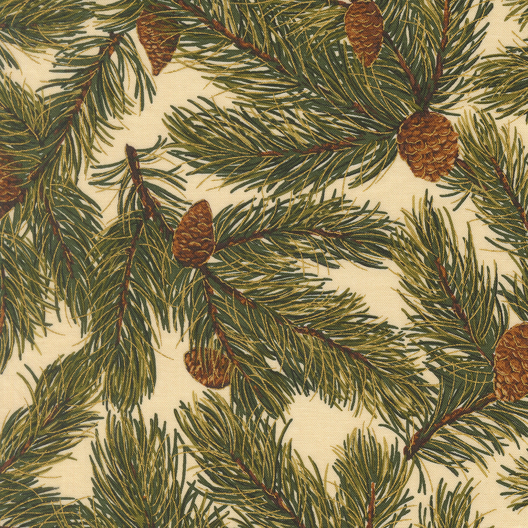 Merry Manor Metallic Pine Christmas Pine Cones Cream by Moda Fabrics for Moda Fabrics 33863-11M