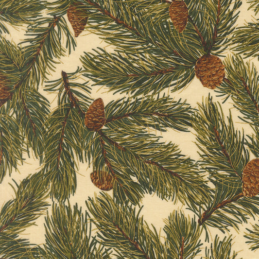 Merry Manor Metallic Pine Christmas Pine Cones Cream by Moda Fabrics for Moda Fabrics 33863-11M
